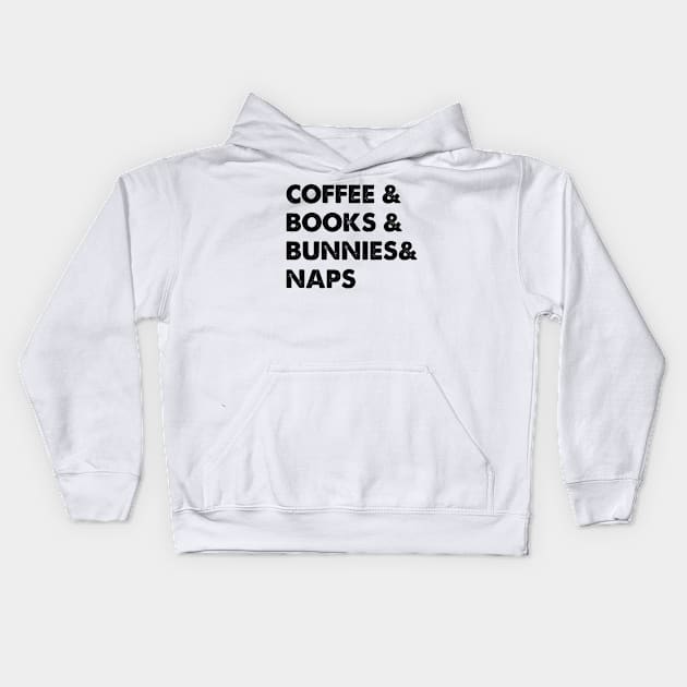 bunny and coffee and naps and books Kids Hoodie by youki